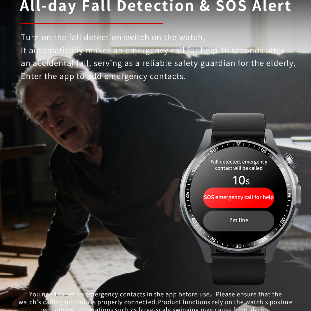 Men Smart Watch All Day Fall D - مراجعة Fall Detection Watch وسعره